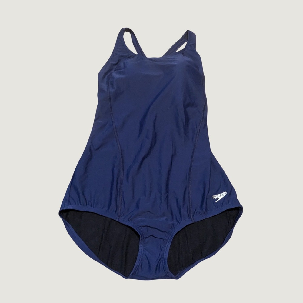 Speedo One Piece Swimsuit Sz 14 Navy Conservative Ultraback Cut UPF 50+ New
